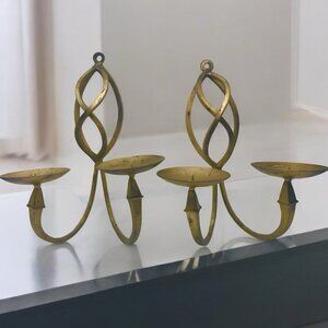 Set Of 2 Vintage Hold Wrought Iron Wall Sconces Scroll Pillar